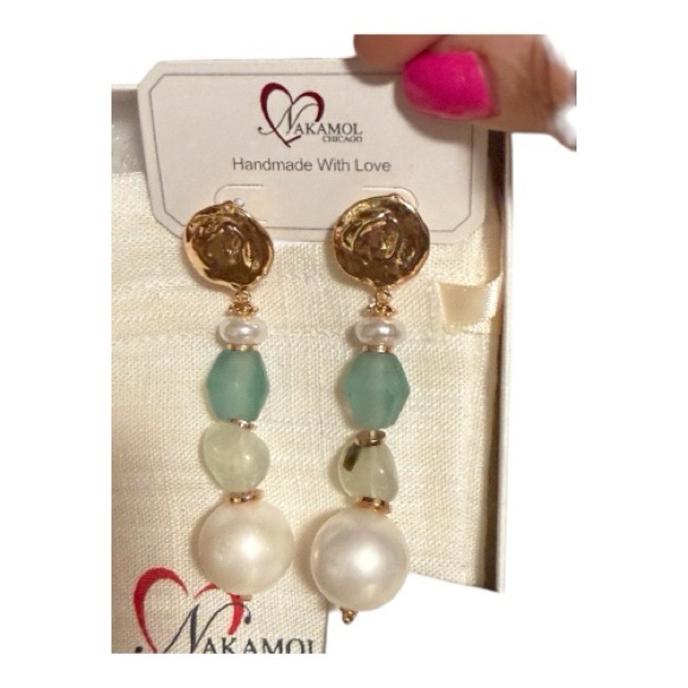 Nakamol Handmade Gold and Green Earrings NWOT